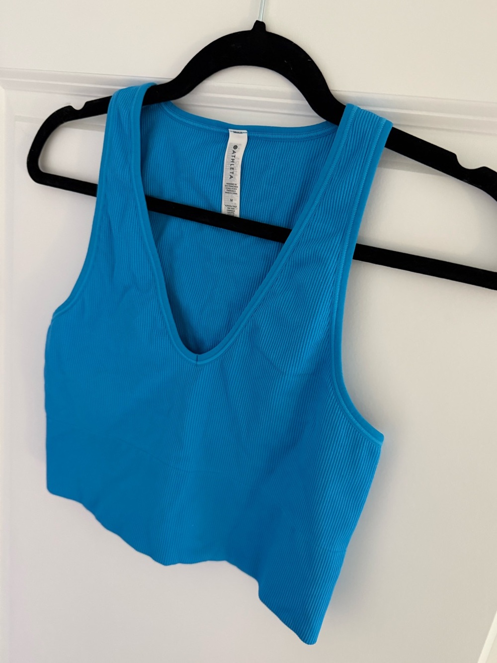 Athleta Bright Blue Ribbed V‑Neck Crop Tank
